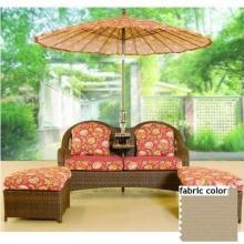 Shade Trends TETE A TETE With Accent Teak Center Table And 2 Ottomans With Antique Beige Fabric