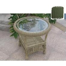 North Cape Montego Round Resin Wicker End Table (with Glass Top) - Seagrass