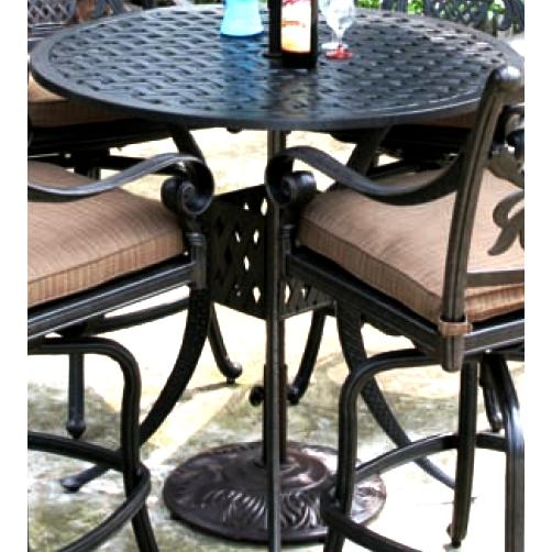 Alfresco Home Weave 42 Inch Round Bar Table & Base With Umbrella Hole - Antique Fern