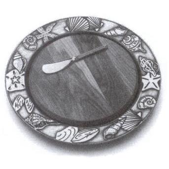 Wilton Armetale Seashells Small Round Tray W/ Cheese Board And Spreader