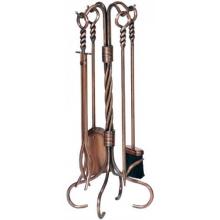UniFlame 5 Piece Antique Copper Fireset W/ Ring/Swirl Handles And Tampico Brush