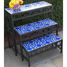 Alfresco Home Blue Martini Bubble Petite Rect Step Plnt Stnds S/3