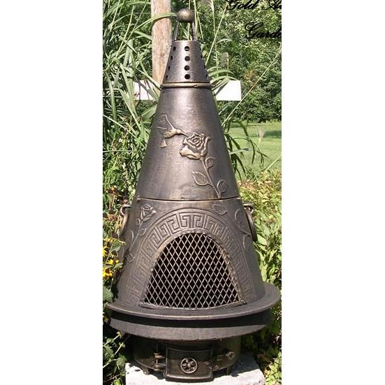The Blue Rooster Garden Style Cast Aluminum Chiminea - Gold Accent