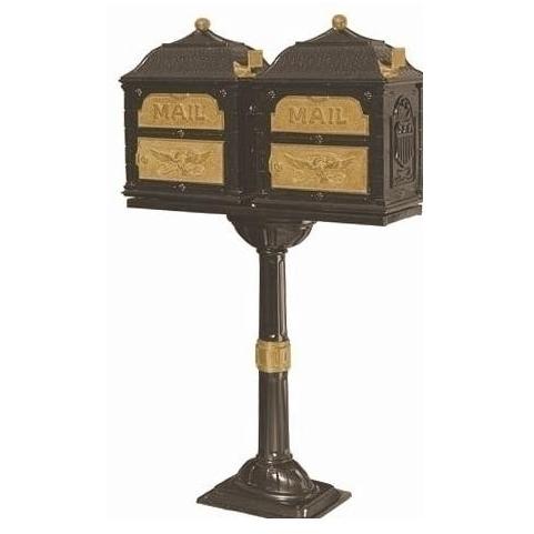 Classic Series Double Mount High Security Locking Mailbox W/ Pedestal - Bronze W/ Polished Brass