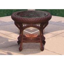 North Cape Cambridge Resin Wicker Round Resin Wicker End Table (with Glass Top) - Antique Wash