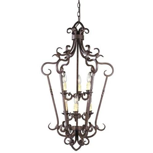 Iron Lanterns Collection Chandelier In Antique Oak Finish - 6 Bulbs