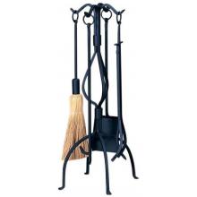 UniFlame 5 Piece Black Wrought Iron Fireset W/ Ring Handles