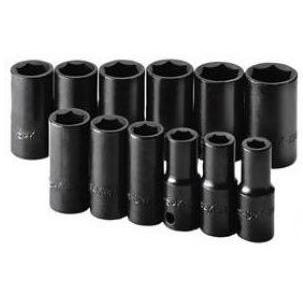 SK Hand Tool 3/8 Inch Dr. Metric Semi-Deep Impact Socket Set - 12 Piece