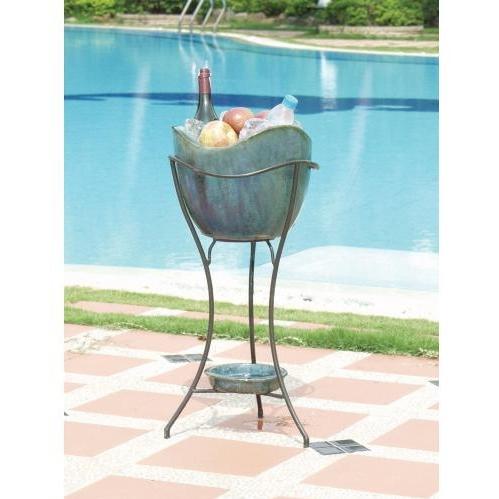 Alfresco Home Olas Outdoor Beverage Cooler With Shelf And Stand - Antique Topazul