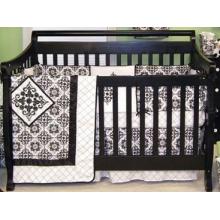 Embroidered Versailles Black 4 Piece Crib Set