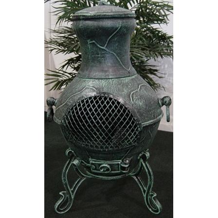 The Blue Rooster Etruscan Style Cast Aluminum Chiminea - Antique Green