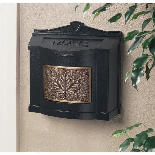 Wall Mount Series Mailbox W/ Leaf Accent - Black W/ Antique Bronze