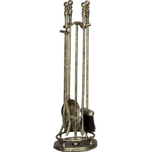 UniFlame 5 Piece Antique Gold Fireset W/ Ball Handles