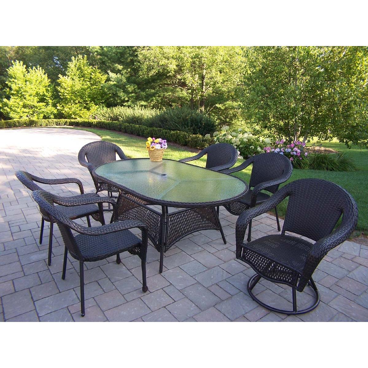 Oakland Living Resin Wicker 7 Piece Oval Dining Set With Swivels