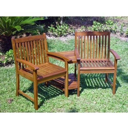 Acacia Wood Conversation Double Chair With Table - Stain Finish