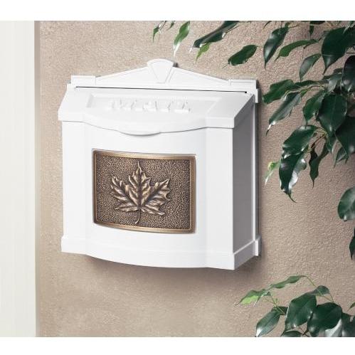 Wall Mount Series Mailbox W/ Leaf Accent - White W/ Antique Bronze