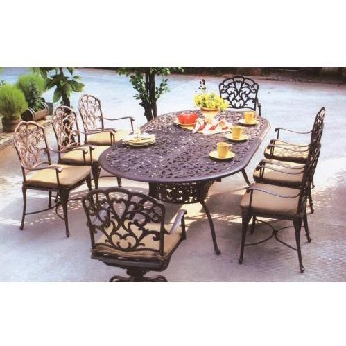 Darlee Aluminum Furniture Catalina Dining Chairs And Swivel Rocker Chairs With 48 X 96 Oval Dining Table Cushions Included