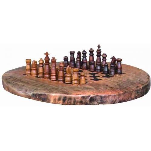 Groovy Stuff Teak Wood Solid Wagon Wheel Checker Board Table - WA-101