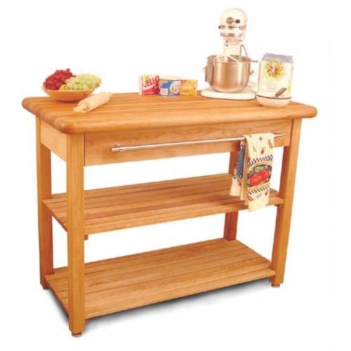 French Country Table W/ Large Drawer/2 Shelves