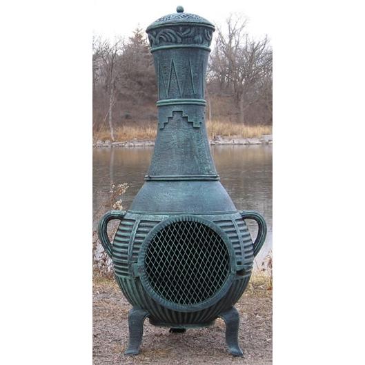 The Blue Rooster Pine Style Cast Aluminum Chiminea - Antique Green