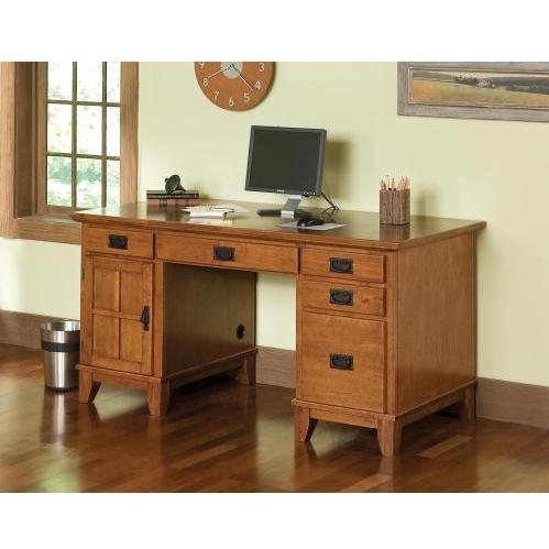 Home Styles Arts And Crafts Pedestal Desk - Cottage Oak