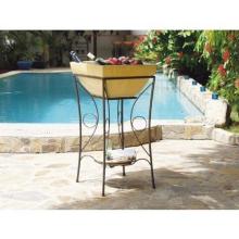 Alfresco Home Outdoor Beverage Cooler With Iron Stand, Square - Antique Cream