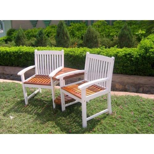 Acacia Wood Conversation Double Chair With Table - White/Oak Finish
