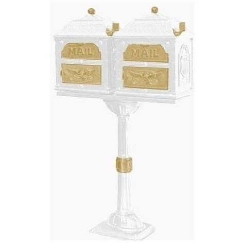 Classic Series Double Mount High Security Locking Mailbox W/ Pedestal - White W/ Polished Brass