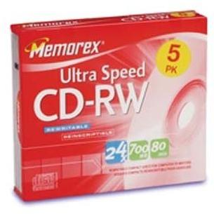 Memorex CDRW 80 5PK SLIM 16X-24X