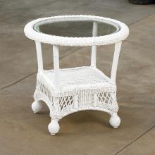 North Cape Montego Round Resin Wicker End Table (with Glass Top) White