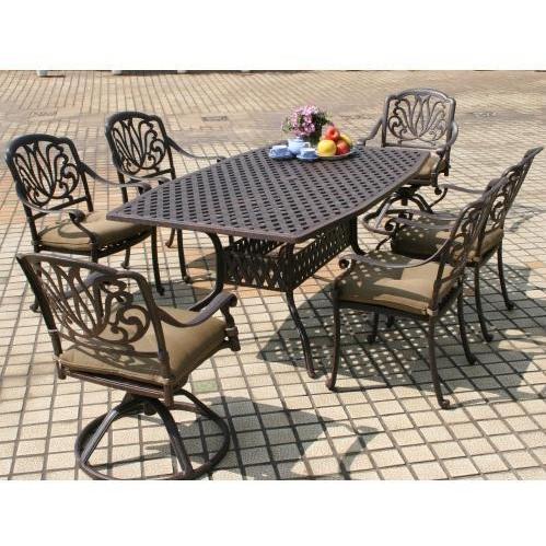 Darlee Aluminum Furniture Elisabeth Outdoor Patio Dining Chairs And Swivel Rocker Chairs With 42 X 72 Oblong Dining Table Cushions Included