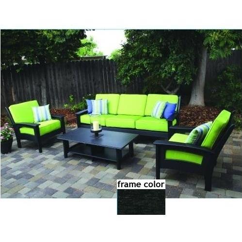 Eagle One Recycled Plastic Newport Two Chairs With Cushions, Couch With Cushions, And Coffee Table - Black