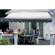 Sunsetter Pro Motorized Awning (16 Ft / Black Stripe) With Traditional Laminated Fabric With Left Mounted Moter And Wall Bracket