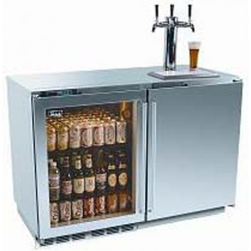 Perlick Outdoor Refrigerator And Beer Dispenser With Stainless Glass Door, Solid Stainless Door , And 3 Taps