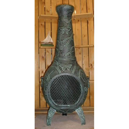 The Blue Rooster Butterfly Style Cast Aluminum Chiminea - Antique Green