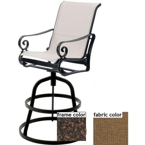 Suncoast Soleil Sling Swivel Barstool - Mahogany Frame And Raku Fabric