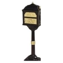Classic Series Locking Mailbox W/ Pedestal - Black W/ Polished Brass