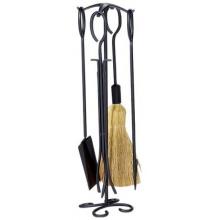 UniFlame 5 Piece Black Wrought Iron Fireset W/ Ring Handles