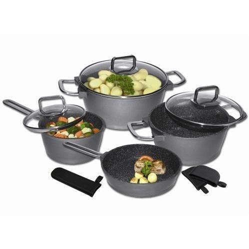 Stoneline Plus Stainless Handle Cookware Set With Silicone Pot Holders - 7 Piece