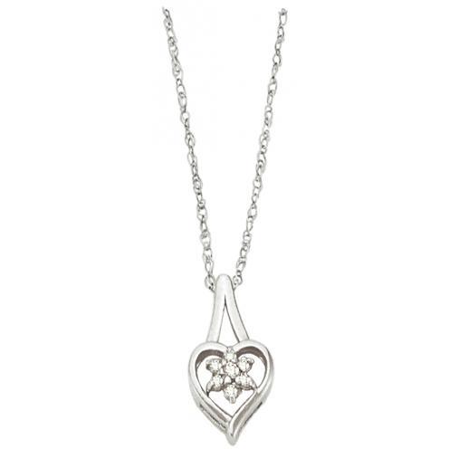 10K WHITE GOLD HEART SHAPED LADIES PENDANT WITH 7 DIAMONDS - Ladies Pendant