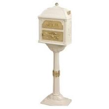Classic Series Locking Mailbox W/ Pedestal - Almond W/ Polished Brass