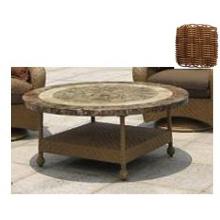 North Cape Catalina Resin Wicker Chat Table Woven Base And Woven Top With Glass 20 Inch Ht With Top - Walnut