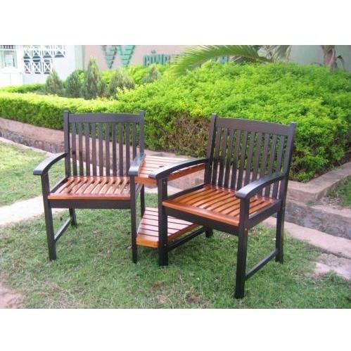 Acacia Wood Conversation Double Chair With Table - Black/Oak Finish