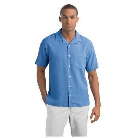 Red House 100 Percent Silk Herringbone Camp Shirt 4X Bright Blue