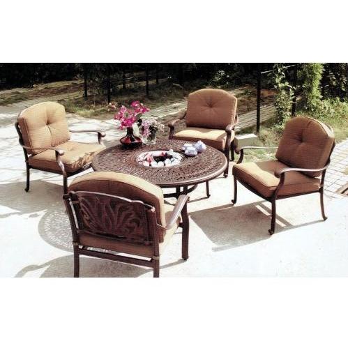 Darlee Aluminum Furniture Elisabeth Outdoor Patio Dining Chairs With 52 Inch Dining Table And Ice Bucket Insert Cushions Included