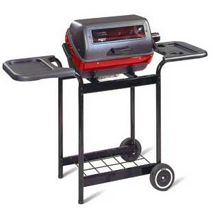 Meco 9350W Electric BBQ Grill On Cart With Window And Plastic Side Trays