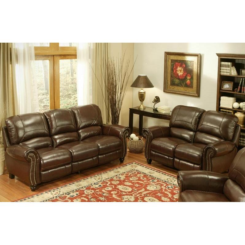 Abbyson Living Madison Leather Pushback Reclining Sofa And Loveseat Set