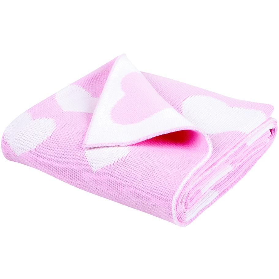 Elegant Baby Pink Hearts Knit Baby Blanket