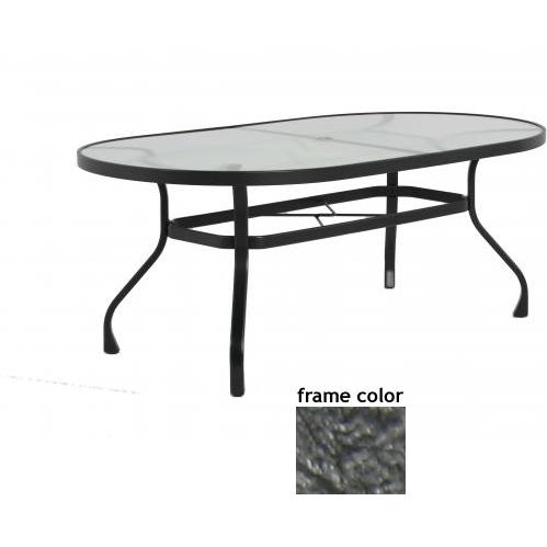 Tribeca 42 X 76 Inch Aluminum Oval Dining Table - Ribbed Glass, With Scavo Iron Frame Picture