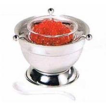 Oggi 4 Piece Stainless Steel Caviar Server With Porcelain Spoon And Glass Bowl